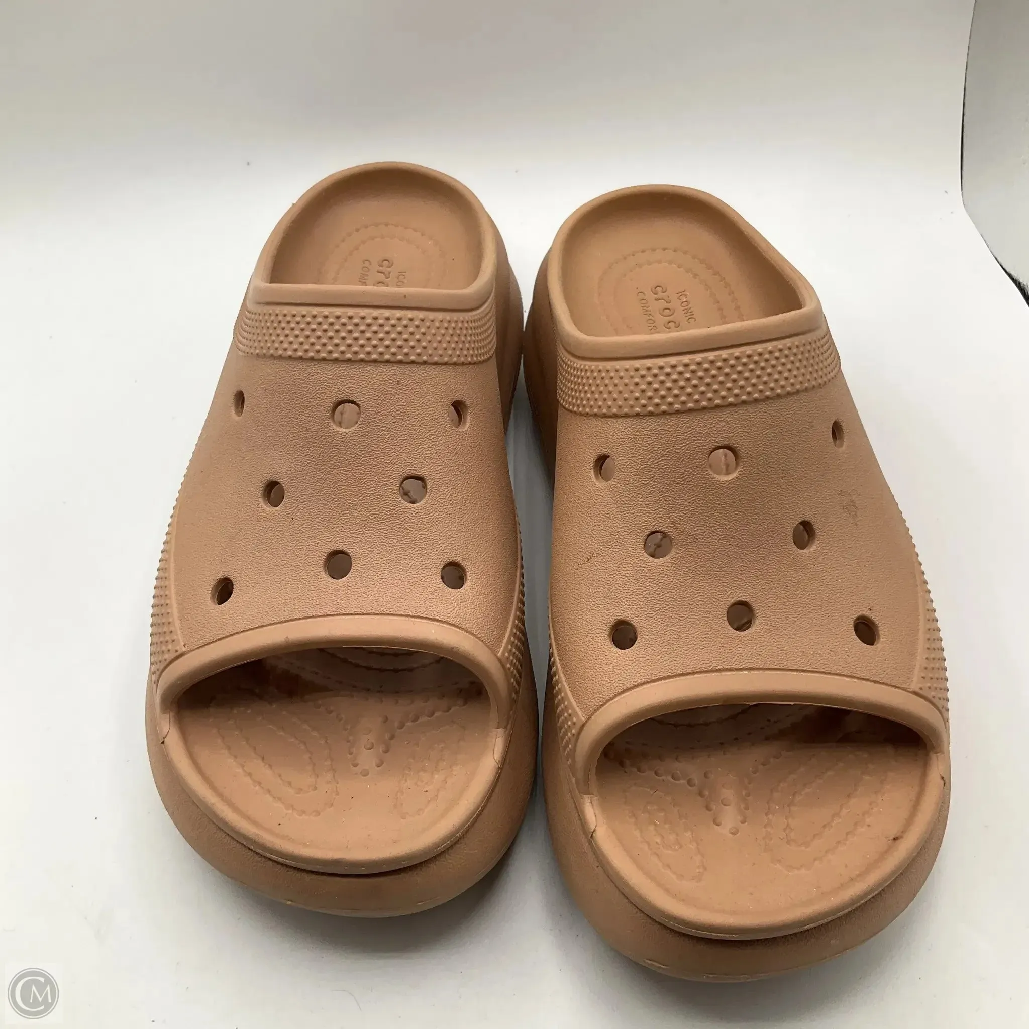 Sandals Heels Platform By Crocs In Brown, Size: 10