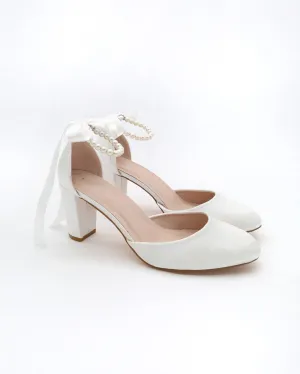 Satin Block Heel with All Pearls Ankle Strap