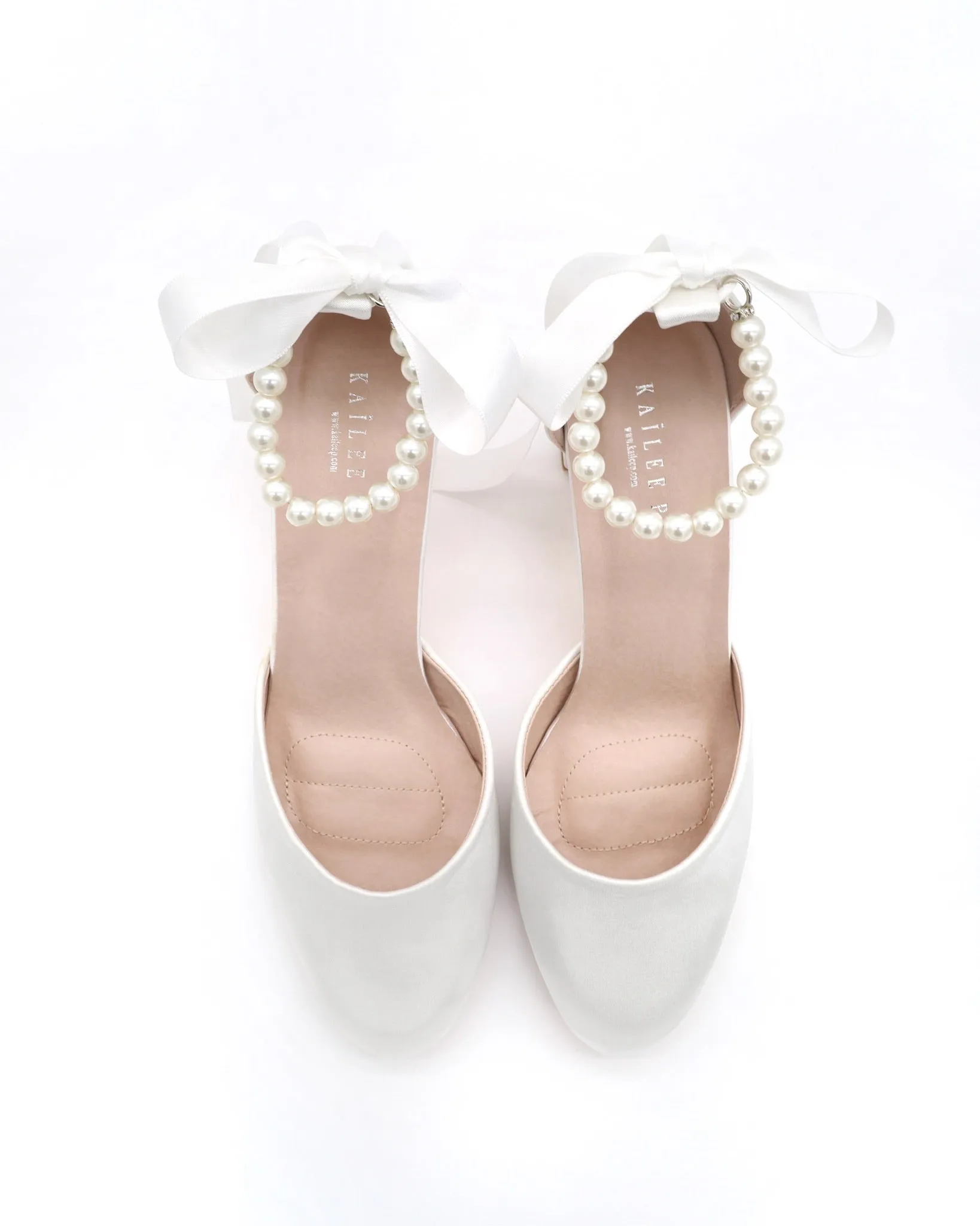 Satin Block Heel with All Pearls Ankle Strap