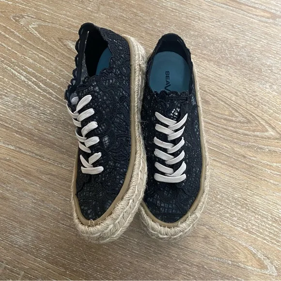 Seavees Coronado Espadrille in Black Womens Size 8 Platform Lace Beach Comfort
