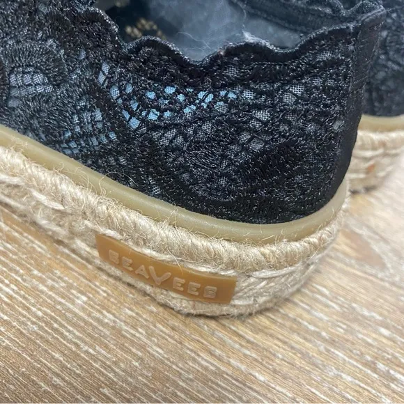 Seavees Coronado Espadrille in Black Womens Size 8 Platform Lace Beach Comfort
