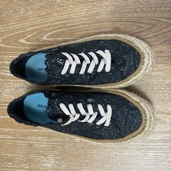 Seavees Coronado Espadrille in Black Womens Size 8 Platform Lace Beach Comfort