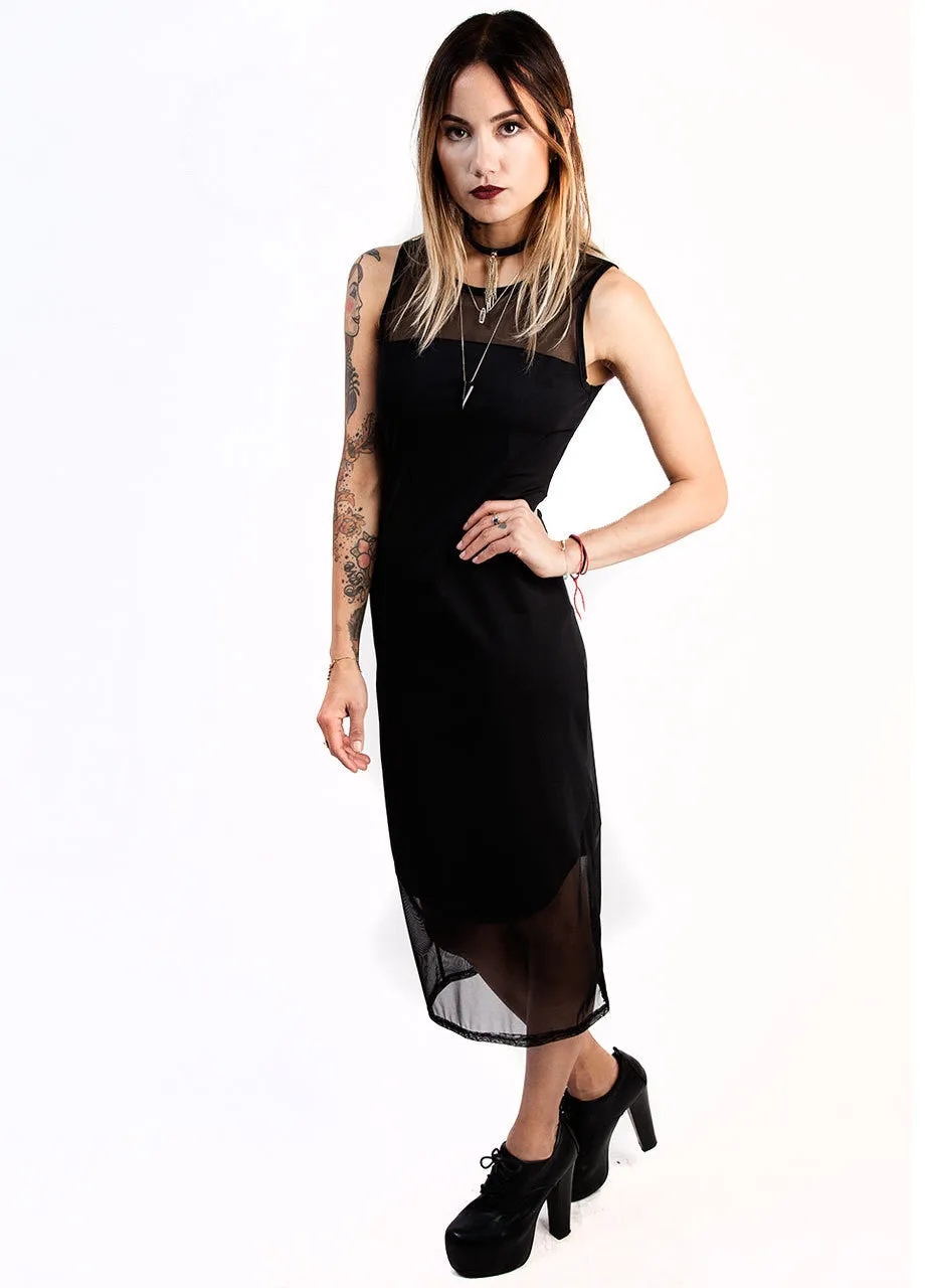 See You Monday Black Mesh Combine Dress