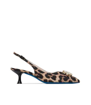 Set rhinestones leopard print fabric slingback