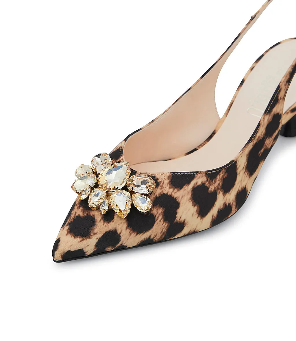 Set rhinestones leopard print fabric slingback
