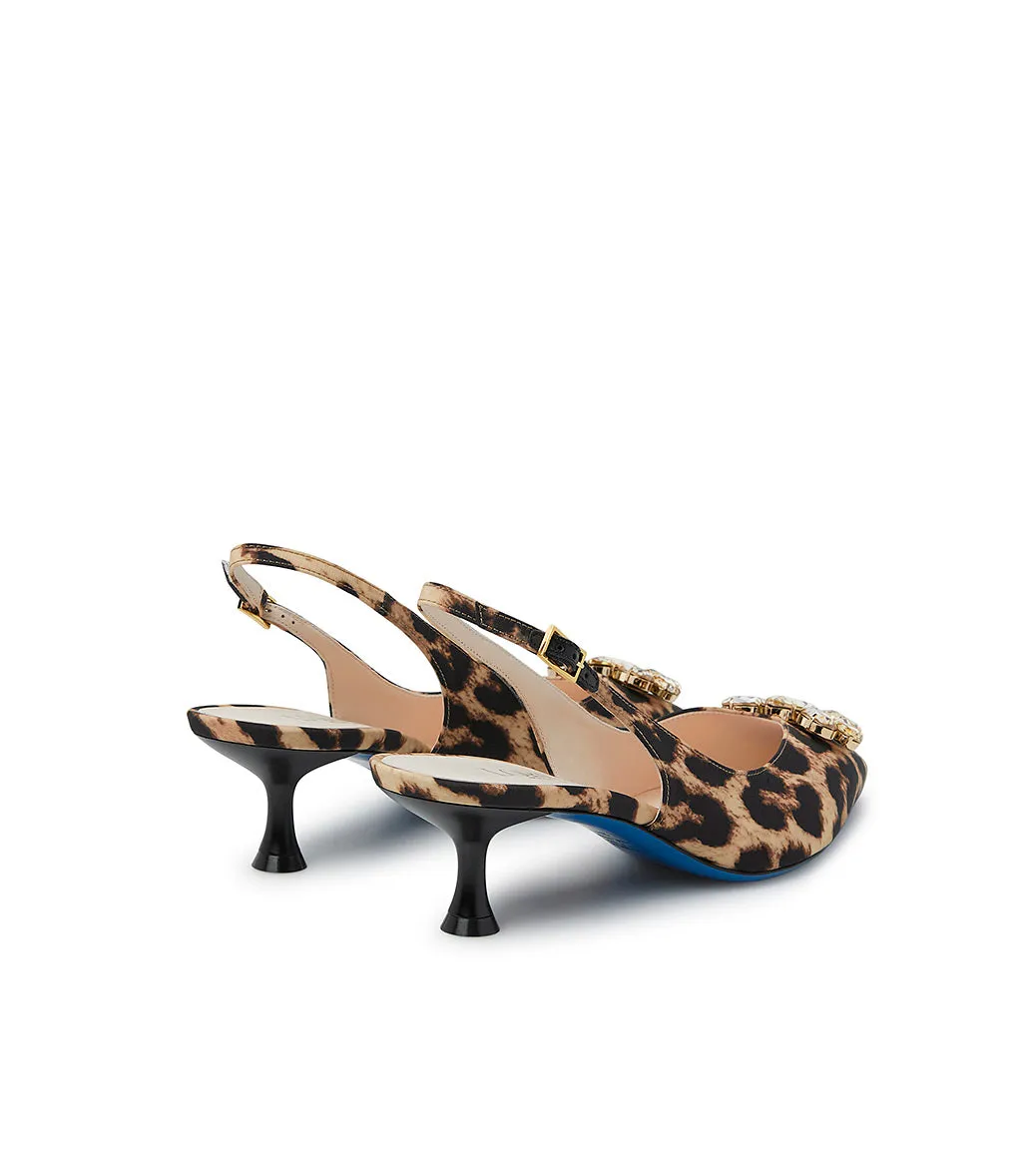 Set rhinestones leopard print fabric slingback