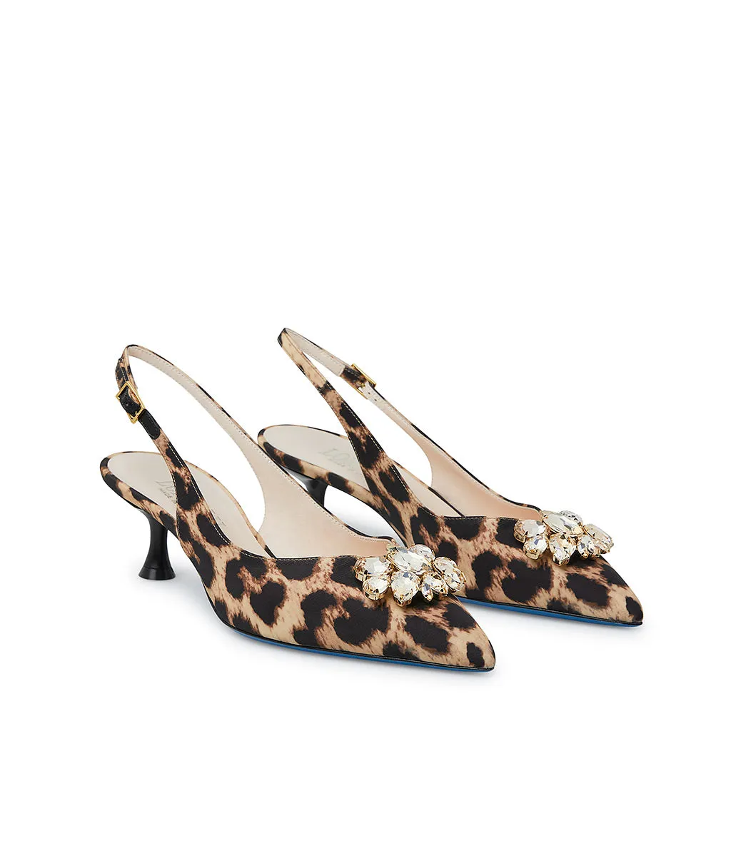 Set rhinestones leopard print fabric slingback
