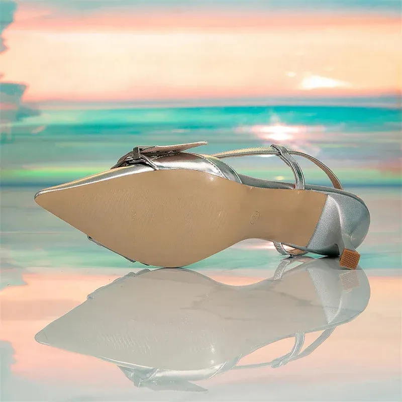 Sexy Slingbacks Belt Buckle Woman Pumps Sandals Elegant Pointed Toe Thin Heels