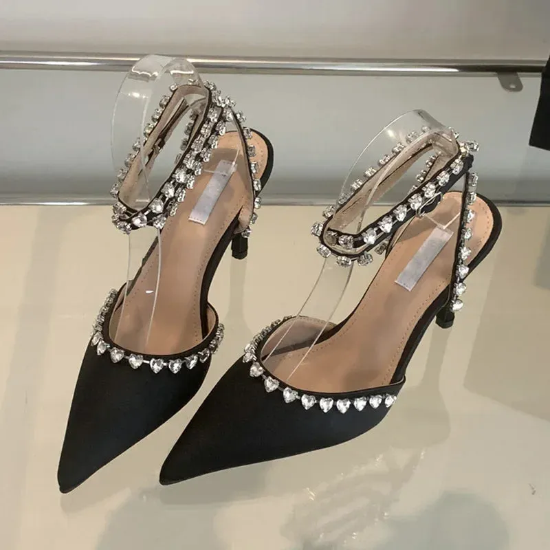 Sexy Slingbacks Buckle Ankle Strap Pointed Toe Party Banquet Thin Heels