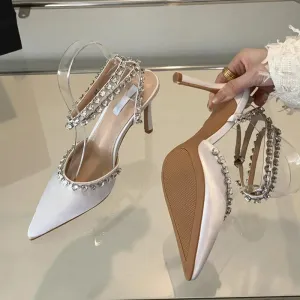 Sexy Slingbacks Buckle Ankle Strap Pointed Toe Party Banquet Thin Heels