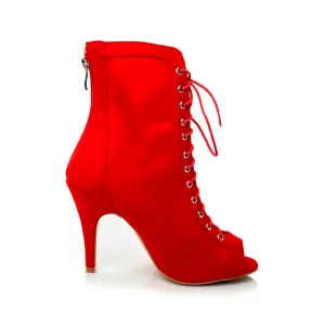 Sierralynn - Open Toe Faux Suede Lace Up Latin Dance Booties (Suede Sole)