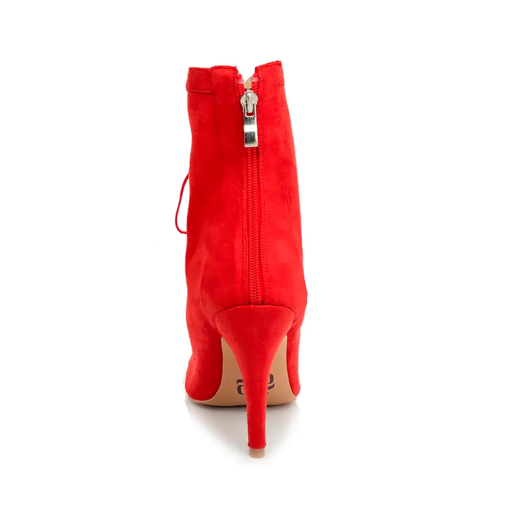Sierralynn - Open Toe Faux Suede Lace Up Latin Dance Booties (Suede Sole)