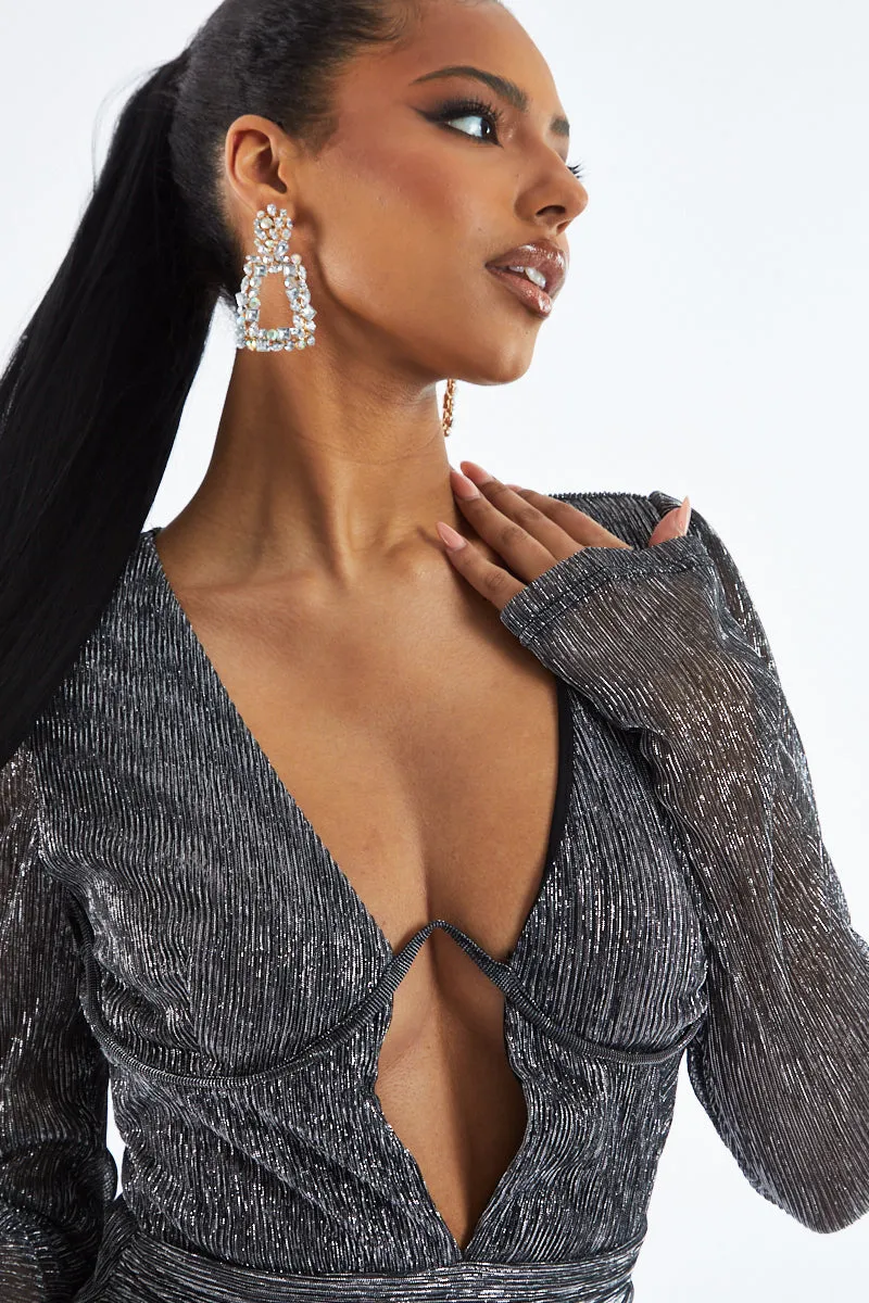 Silver Side Ruched Mini Dress - Delvine