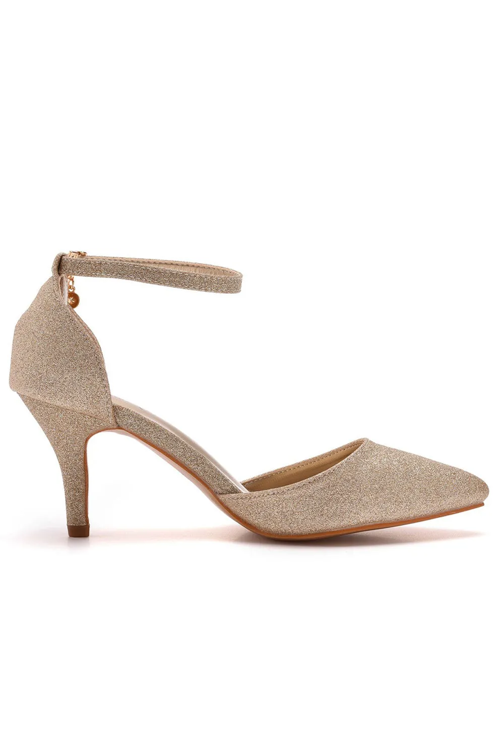 Simple Glitter Pointed Toe Stiletto Ankle-strap High Heels