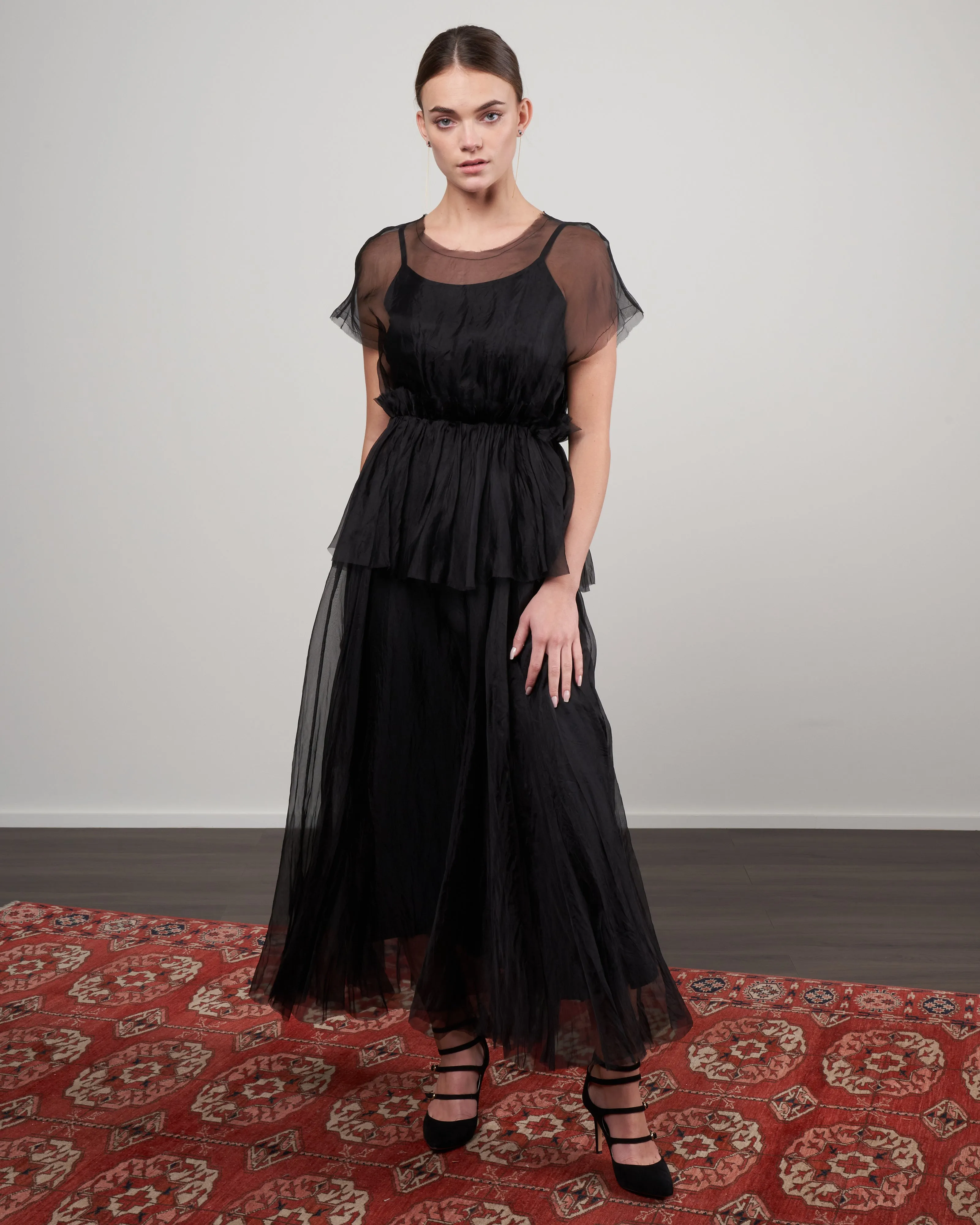 sleeveless sheer top - black silk organza