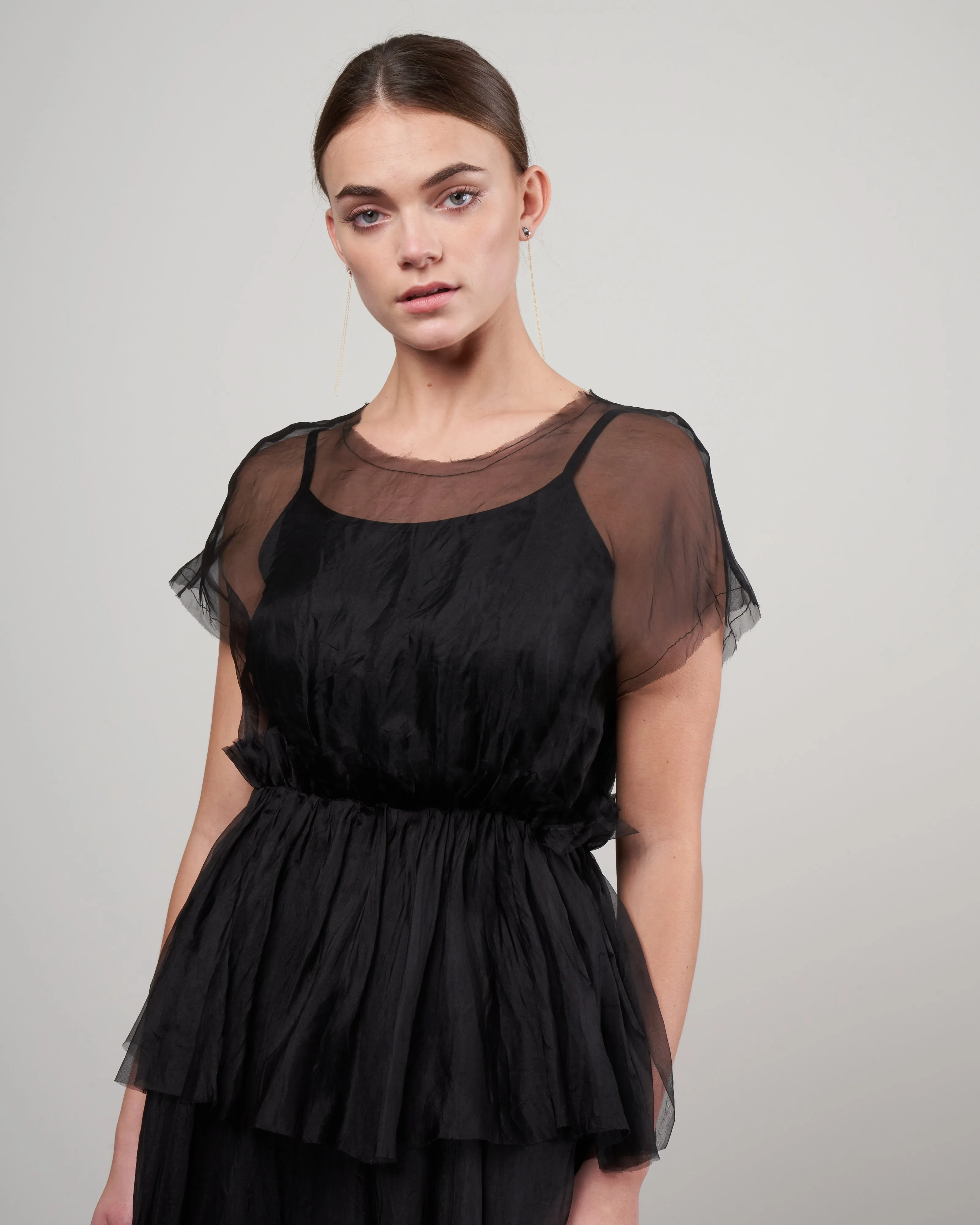 sleeveless sheer top - black silk organza