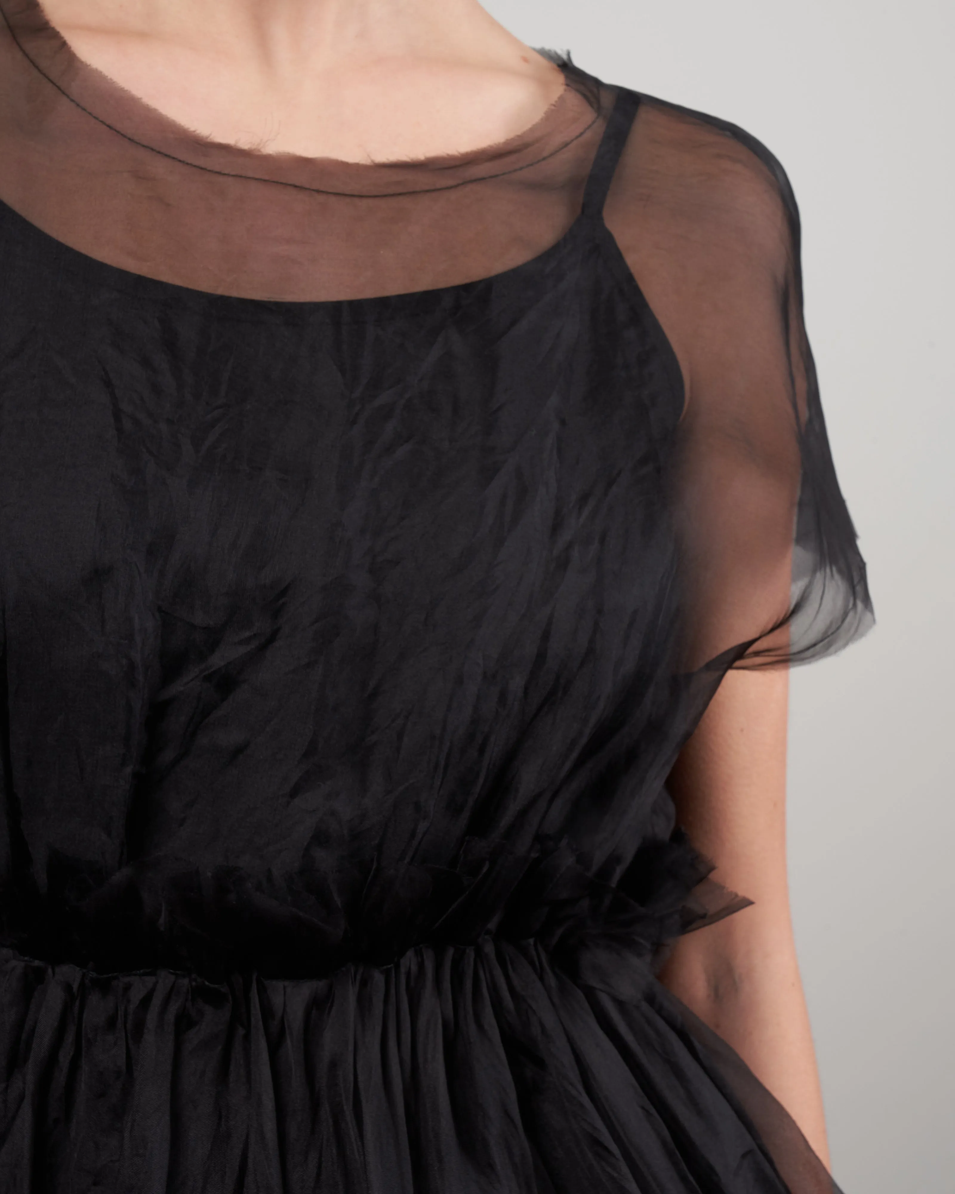 sleeveless sheer top - black silk organza