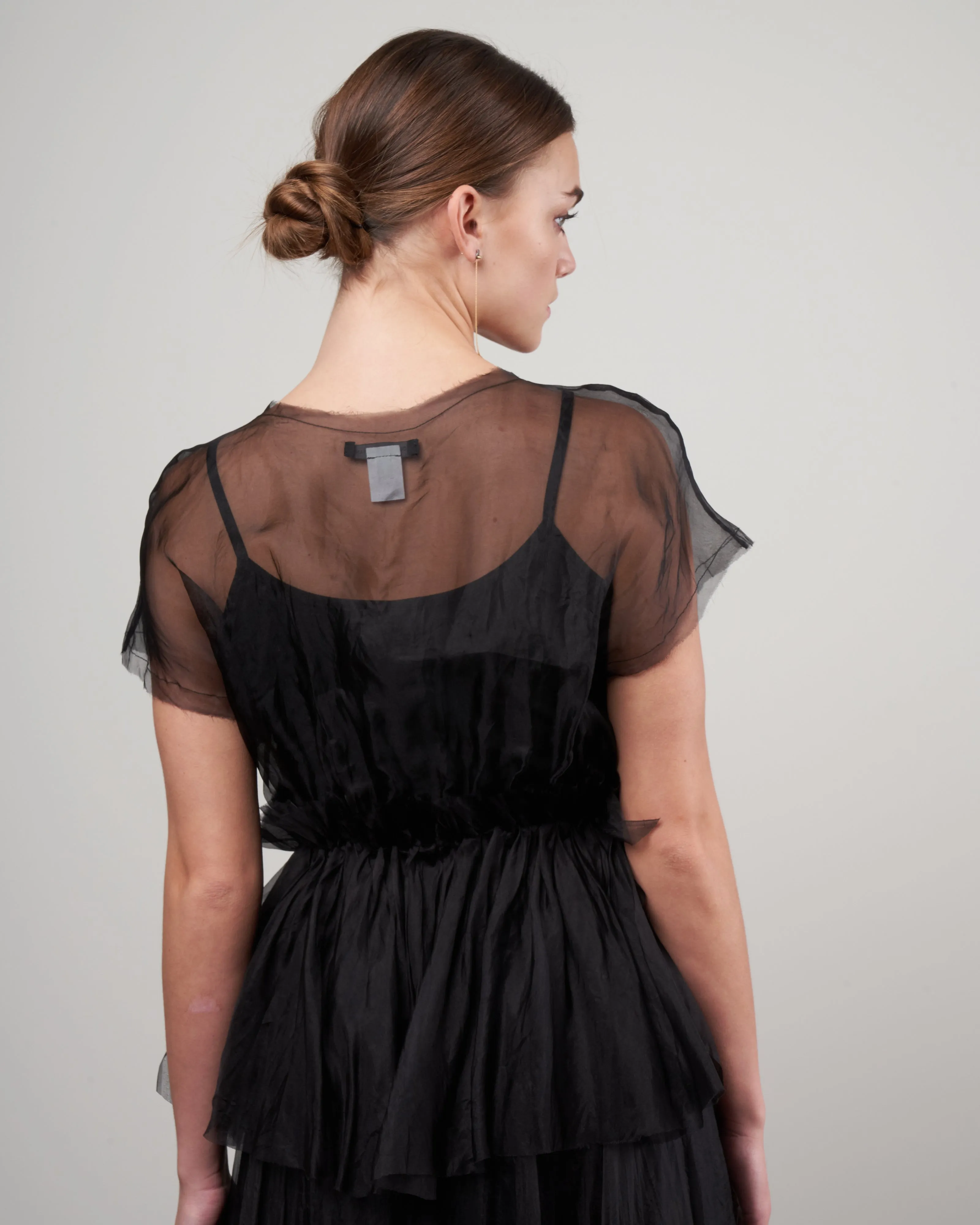 sleeveless sheer top - black silk organza