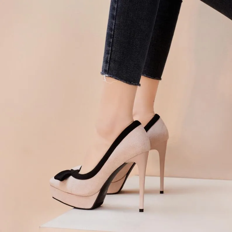Small Feet Closed Toe Platform Suede High Heels MS138