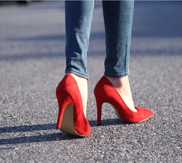 Small Size Pointed Suede Heel Pumps JESS