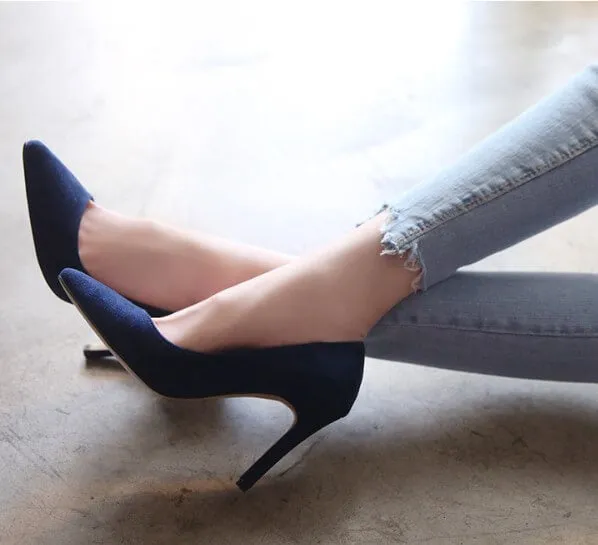 Small Size Pointed Suede Heel Pumps JESS