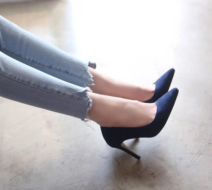 Small Size Pointed Suede Heel Pumps JESS