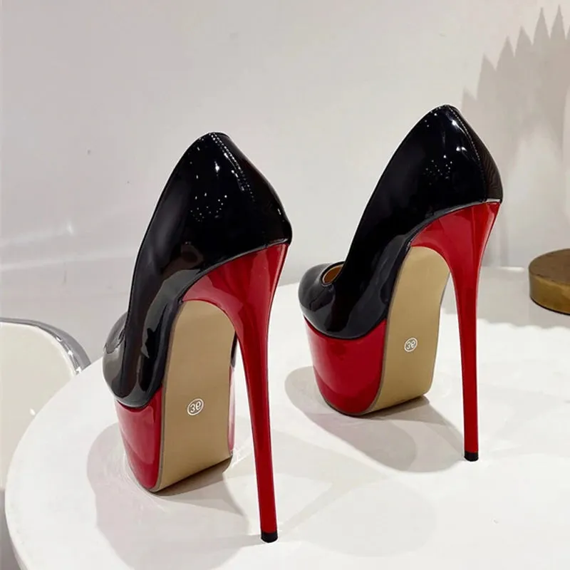 Spring Autumn Patent Leather Round Toe Extreme High Heels Stripper