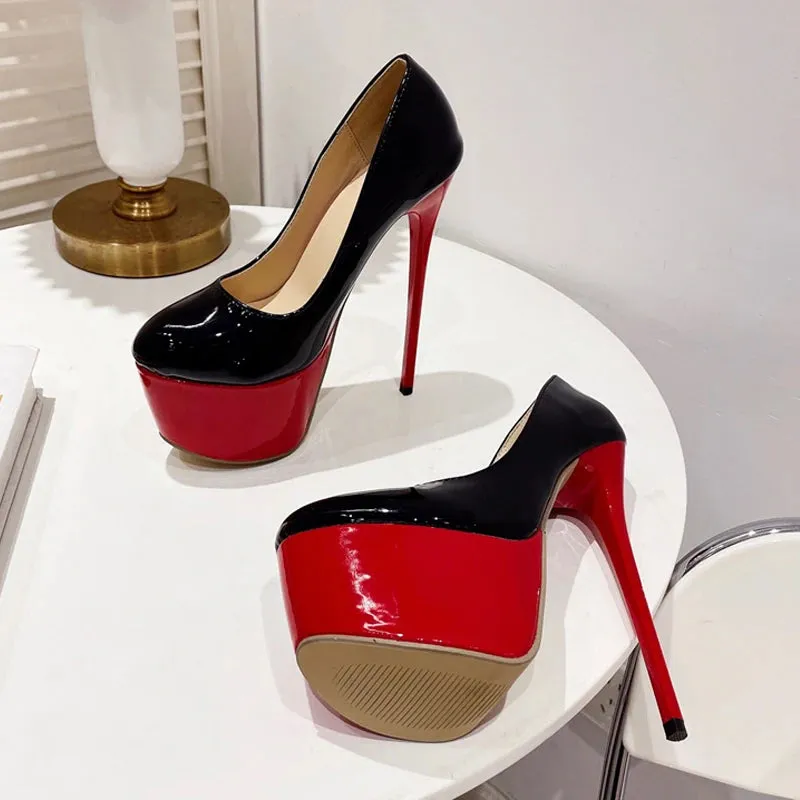Spring Autumn Patent Leather Round Toe Extreme High Heels Stripper