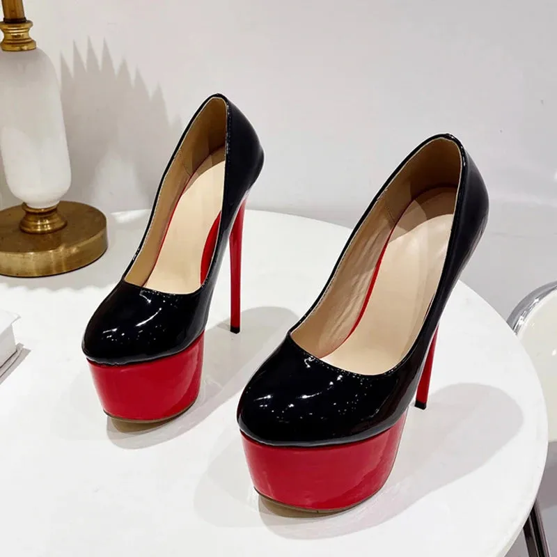 Spring Autumn Patent Leather Round Toe Extreme High Heels Stripper