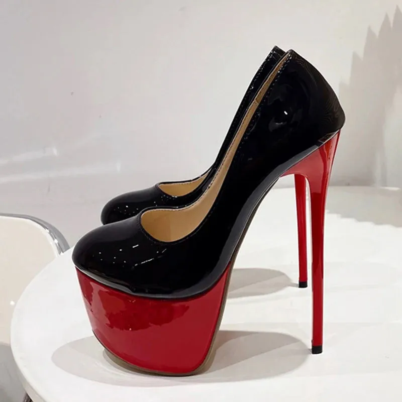 Spring Autumn Patent Leather Round Toe Extreme High Heels Stripper