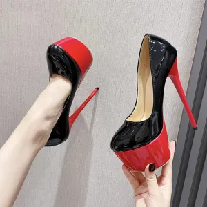 Spring Autumn Patent Leather Round Toe Extreme High Heels Stripper