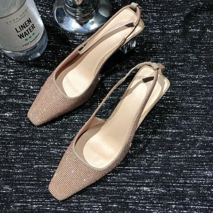 spring new fashion sexy women pumps outside high heels sheepskin crystal square toe women shoes size 34-39