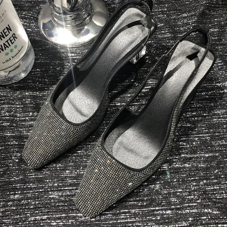spring new fashion sexy women pumps outside high heels sheepskin crystal square toe women shoes size 34-39