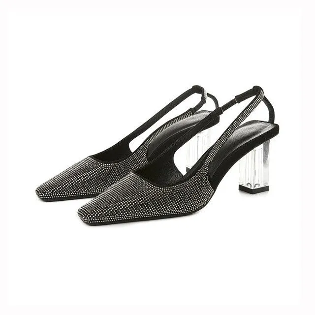 spring new fashion sexy women pumps outside high heels sheepskin crystal square toe women shoes size 34-39