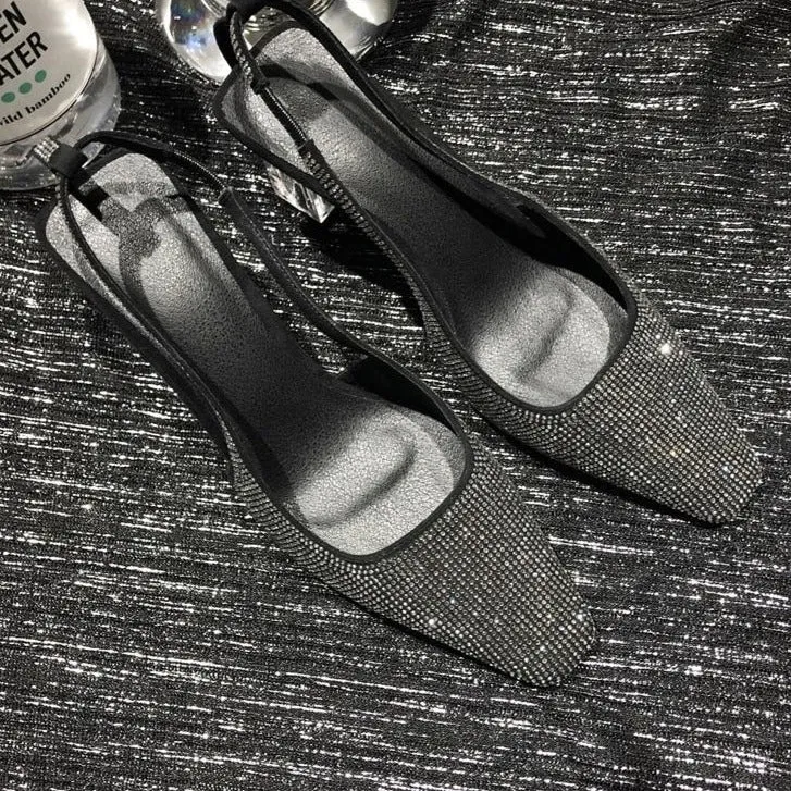 spring new fashion sexy women pumps outside high heels sheepskin crystal square toe women shoes size 34-39