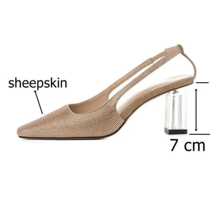 spring new fashion sexy women pumps outside high heels sheepskin crystal square toe women shoes size 34-39