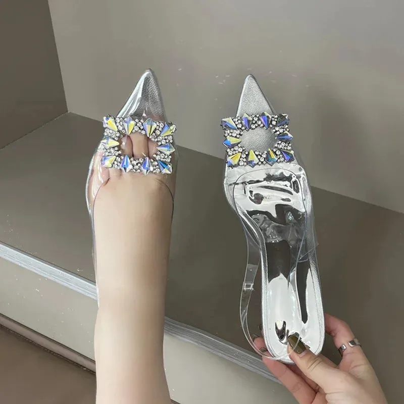 Spring Square CRYSTAL Women Pointed Toe Pumps Sandals High Heels