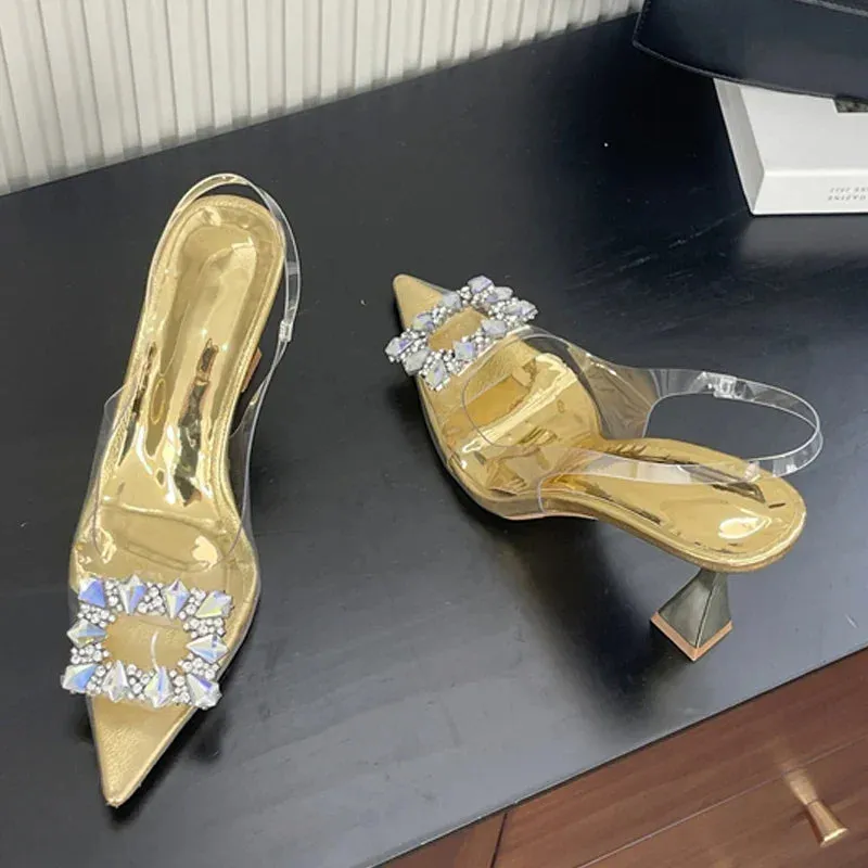 Spring Square CRYSTAL Women Pointed Toe Pumps Sandals High Heels
