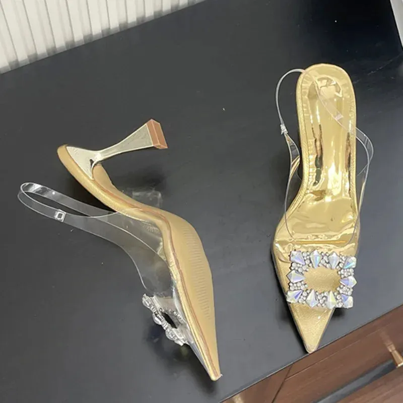 Spring Square CRYSTAL Women Pointed Toe Pumps Sandals High Heels
