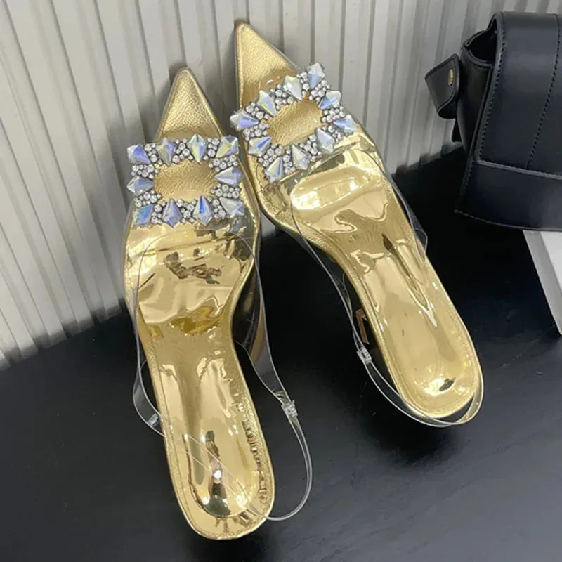 Spring Square CRYSTAL Women Pointed Toe Pumps Sandals High Heels