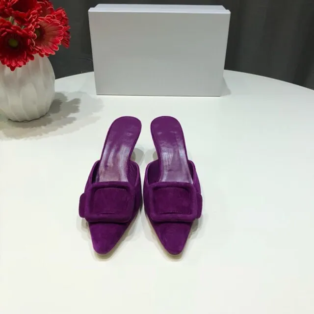 Spring/Summer Faux Suede Women Sandals Shoes Mid Thin Heel Genuine Leather Sole Women Shoes Mature Slingbacks Wedding Shoes