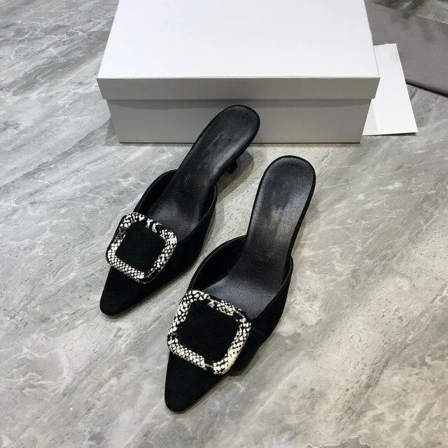 Spring/Summer Faux Suede Women Sandals Shoes Mid Thin Heel Genuine Leather Sole Women Shoes Mature Slingbacks Wedding Shoes