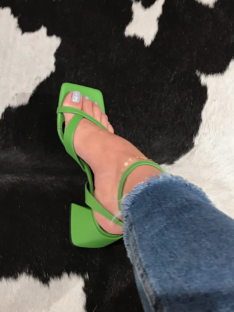 Square Toe Chunky Heel Sandals