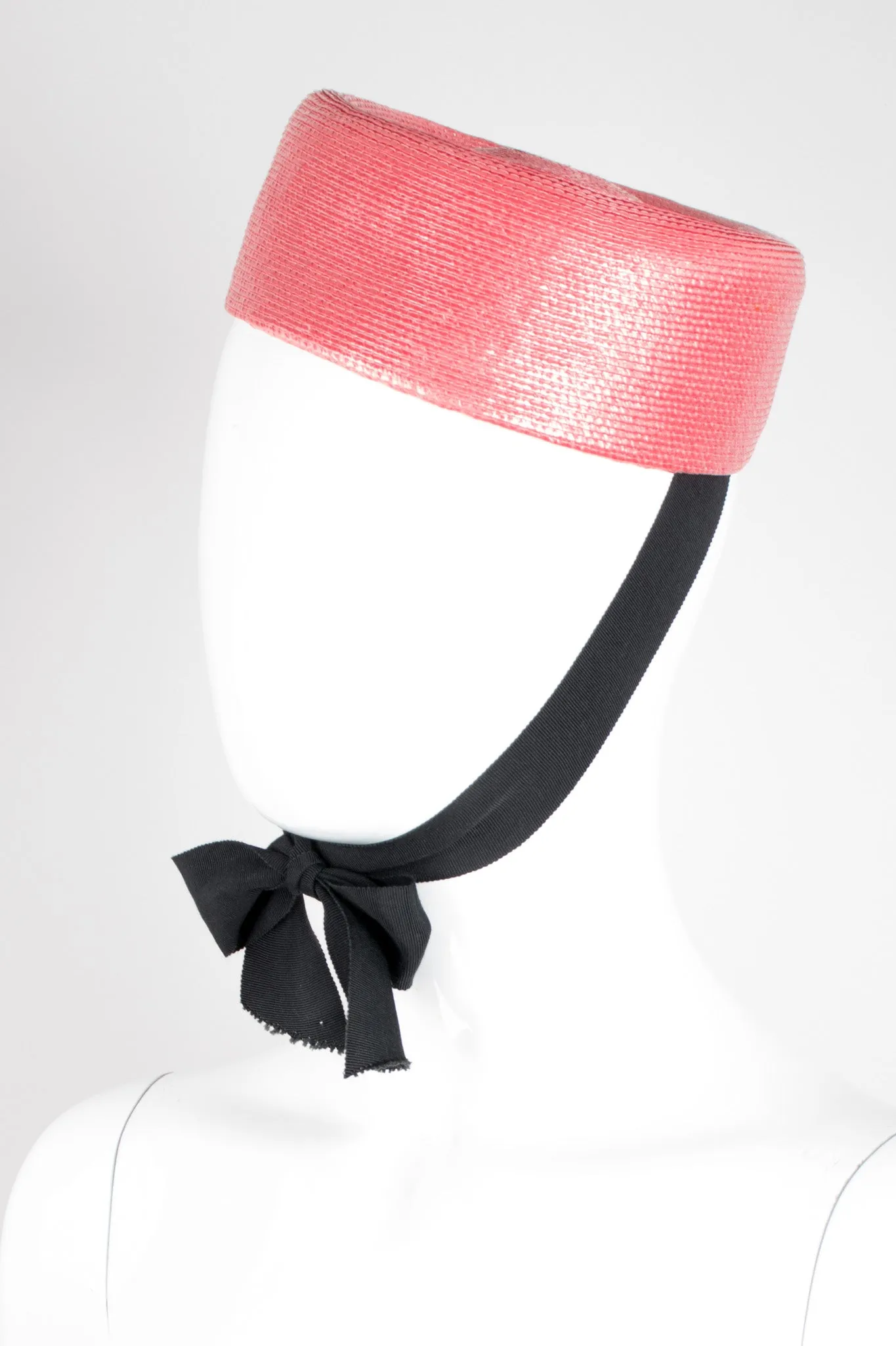 Straw Tie Pillbox Hat