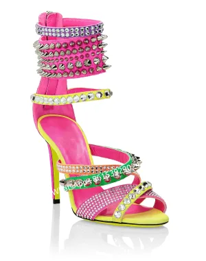 String Bead Heels Hollow Design Back Zip Stiletto Women Colorful Studs Red Green Yellow Mixed Sandals Open Cross Chain Sexy Shoe