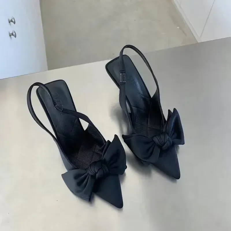 Summer New Fashion Butterfly Knot Women's Pumps Slingbacks High Heel Shoes Sexy Dress Thin Heel Pointed Toe Shoes