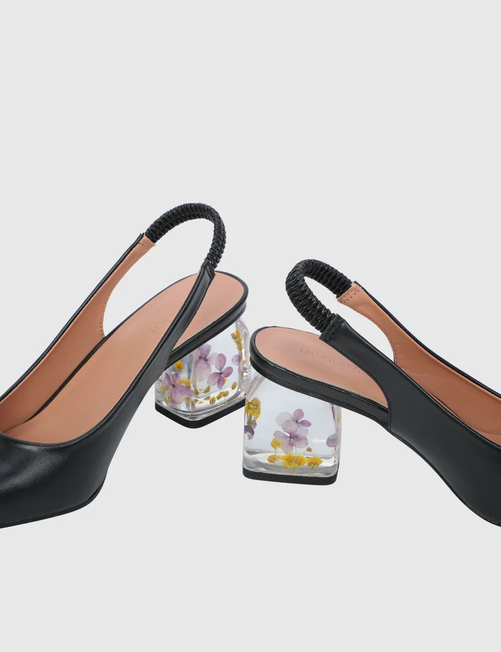 Summer Pointed Toe Floral Heels (Black)