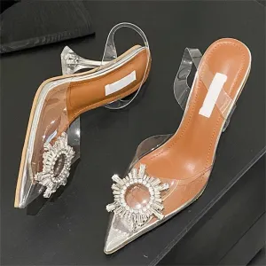 Sun Flower CRYSTAL PVC Transparent Women Pumps with Pointed Toe and Clear Heels