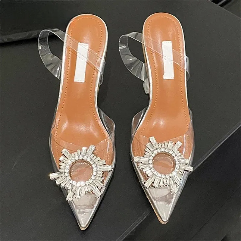 Sun Flower CRYSTAL PVC Transparent Women Pumps with Pointed Toe and Clear Heels