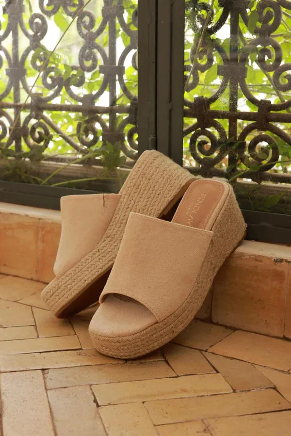 Taupe Sueded Wedge Espadrilles